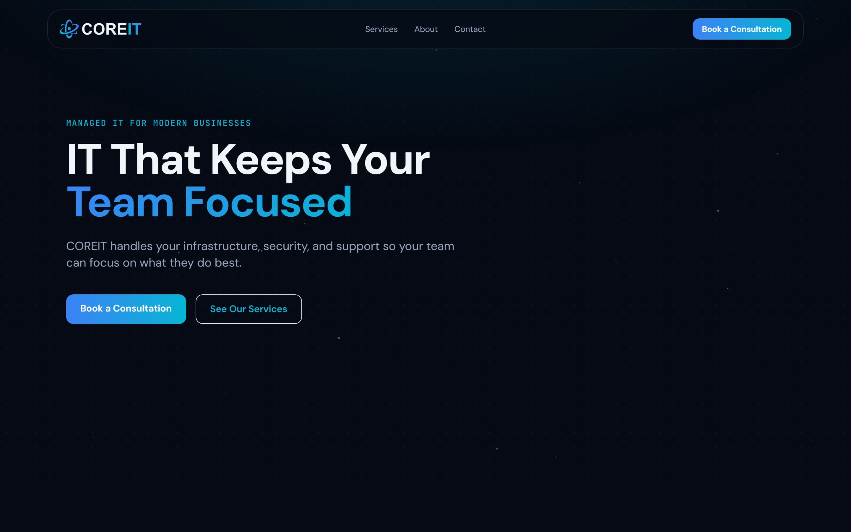 CoreIT LLC — IT Services · Marketing Site built by Kenaz Works